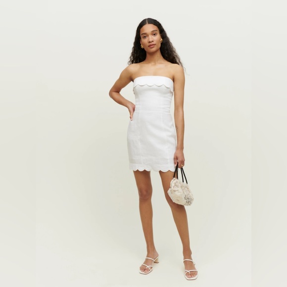 Reformation Dresses & Skirts - Reformation White Strapless Dress with scalloped detail